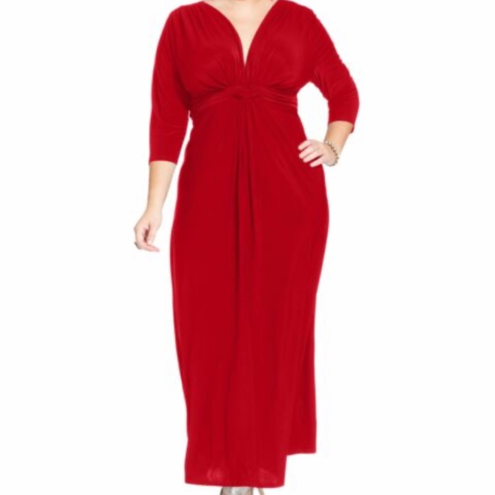 Love Squared Red 3/4 sleeve Stretch Long dress